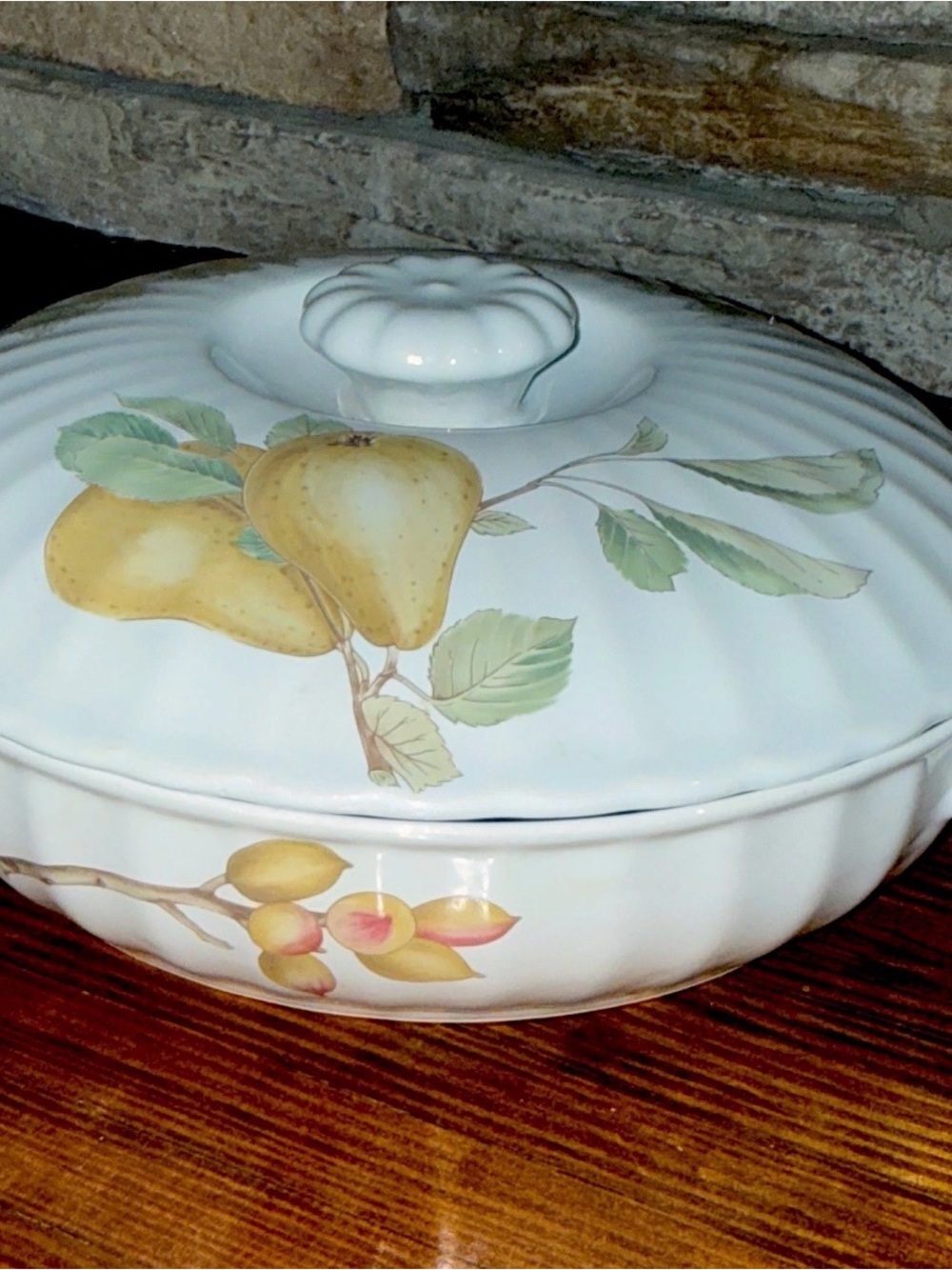 Mikasa White Covered Serving Dish with Yellow Fruit Motif